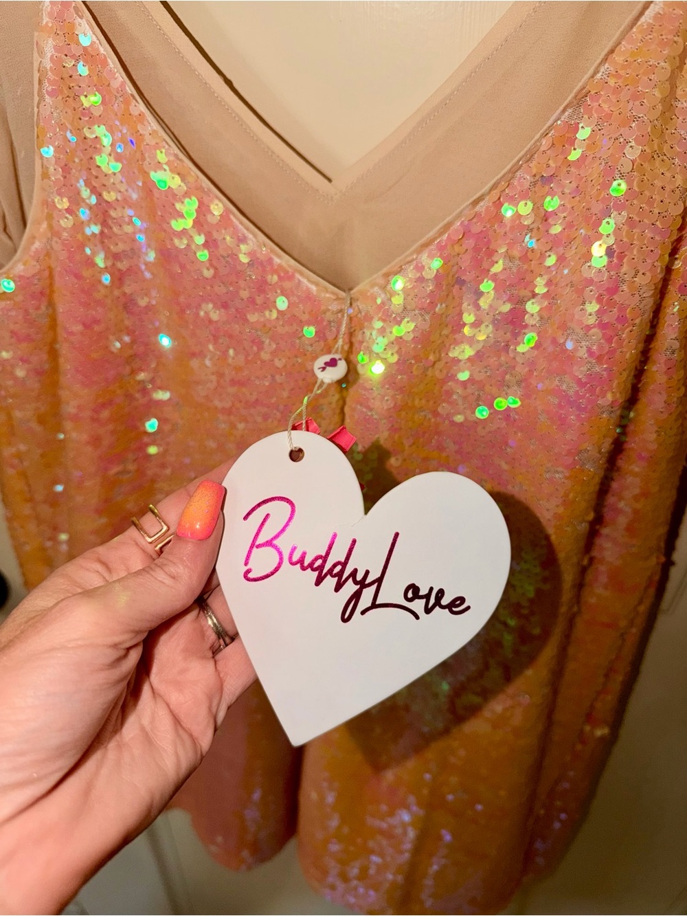 Buddy Love Pink Sequin V-Neck baby doll dress NWT - Picture 5 of 5